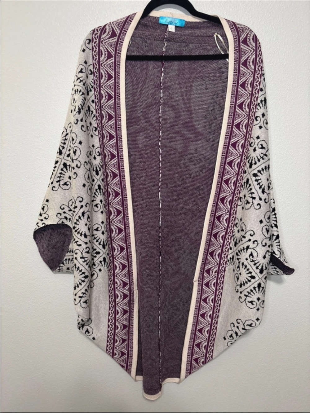 Open-Front Patterned Women's Cardigan Sweater - Purple/Black